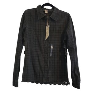 NWT Black Checkered Long Sleeve Shirt The Buckle GImmicks Size Medium Lace BKE